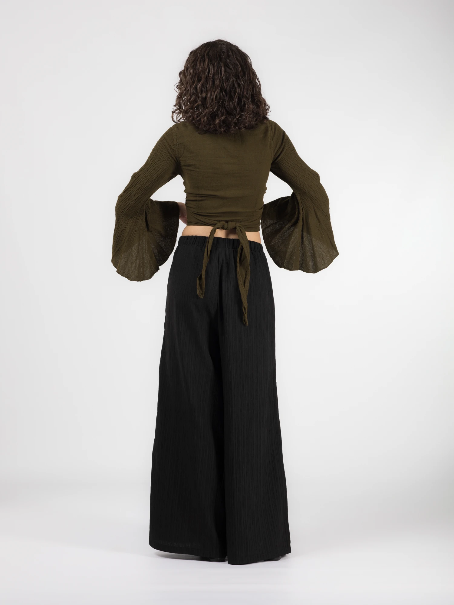 Crop Top Boho cu Mâneci Tip Clopot - Khaki [5]