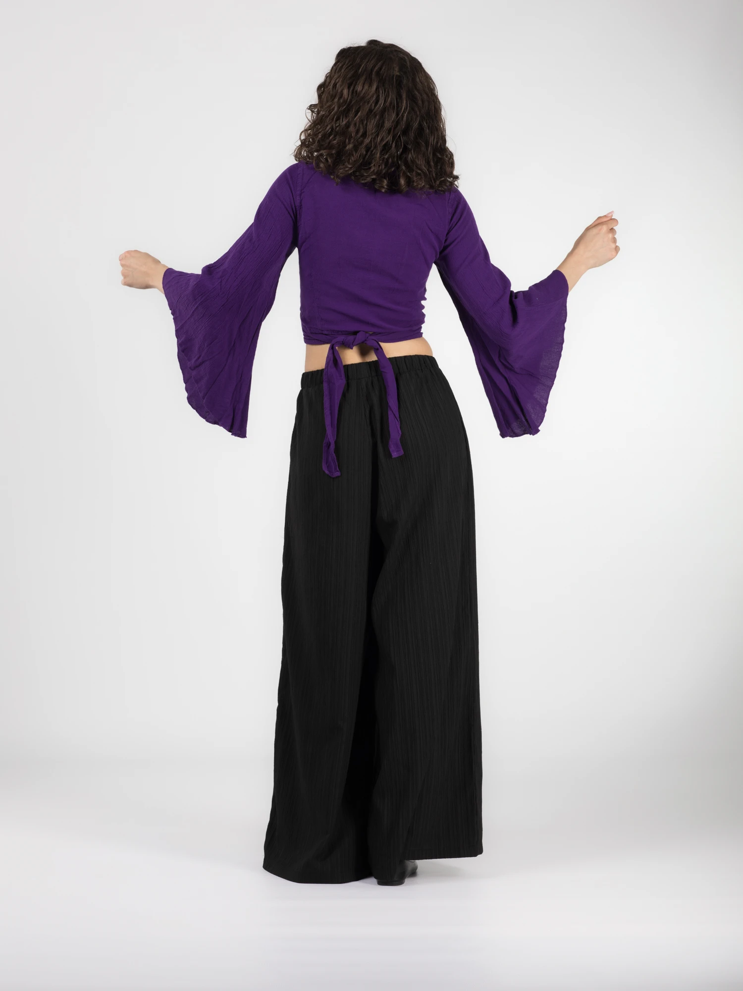 Crop Top Boho cu Mâneci Tip Clopot - Mov [4]