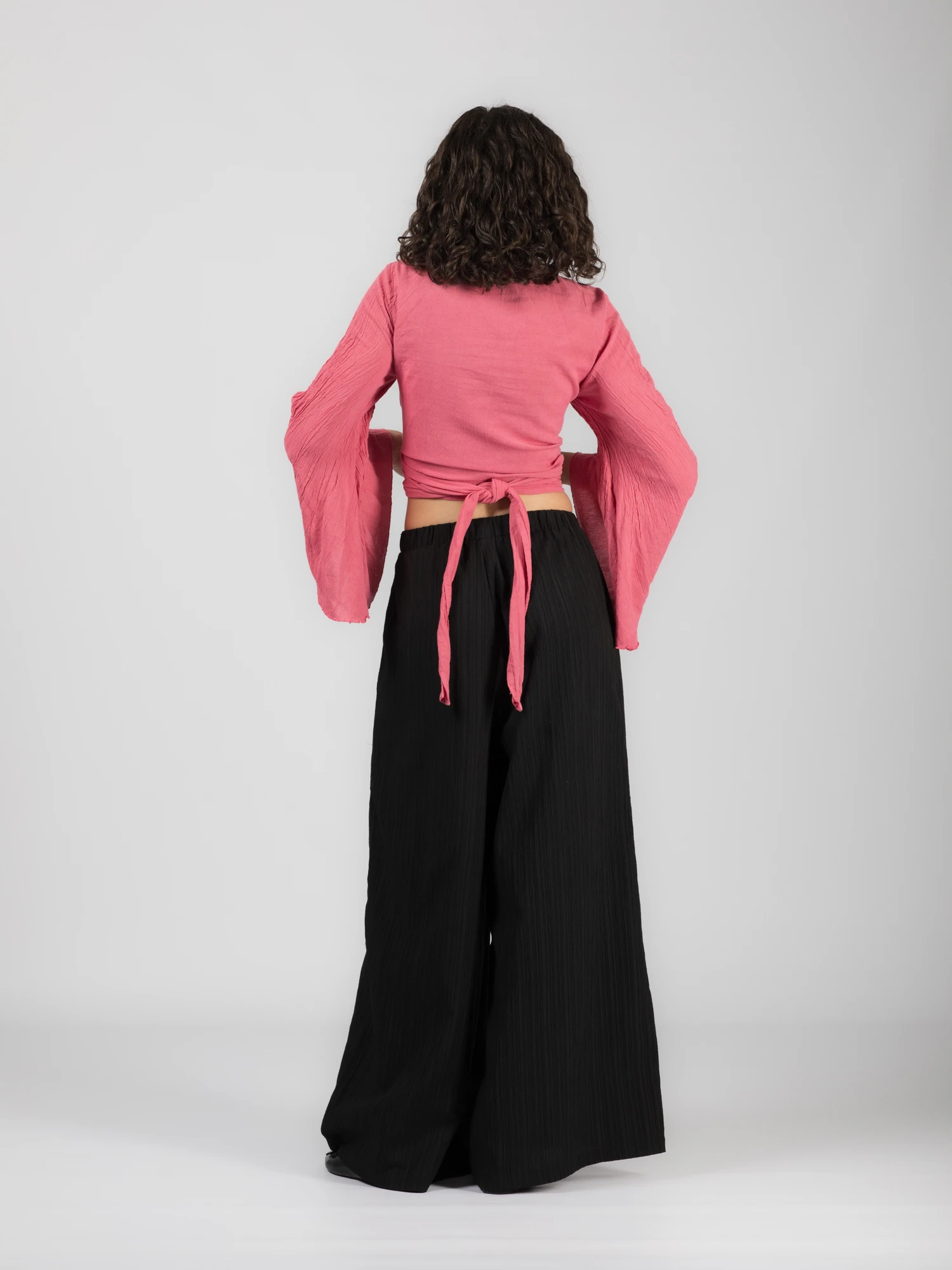 Crop Top Boho cu Mâneci Tip Clopot - Roz [5]