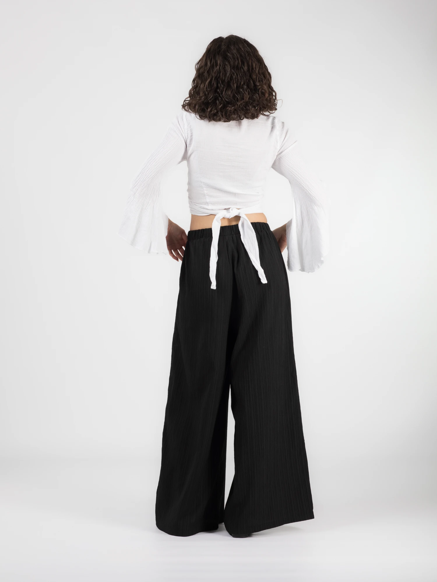 Crop Top Boho cu Mâneci Tip Clopot - Alb [4]