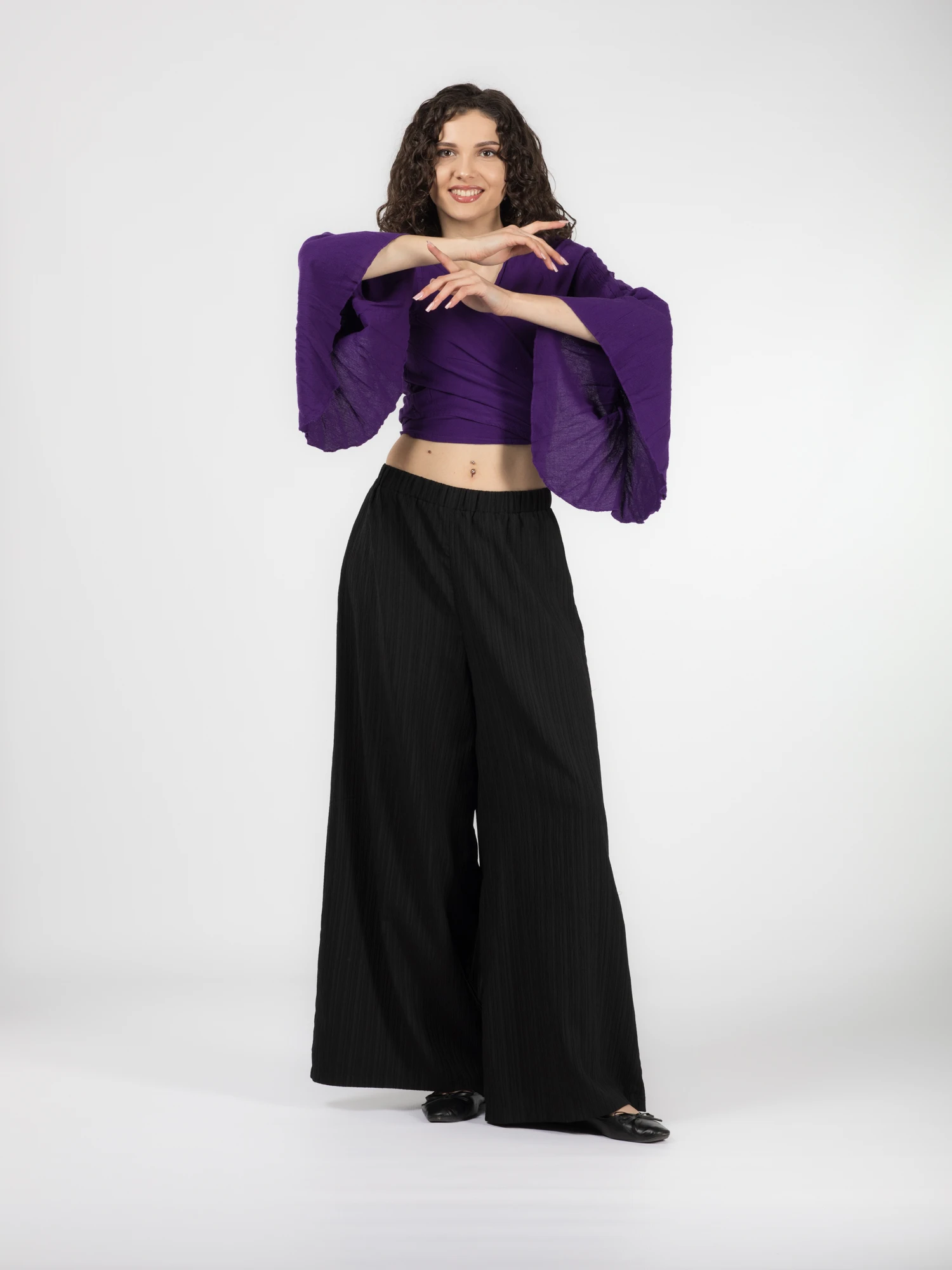 Crop Top Boho cu Mâneci Tip Clopot - Mov [5]