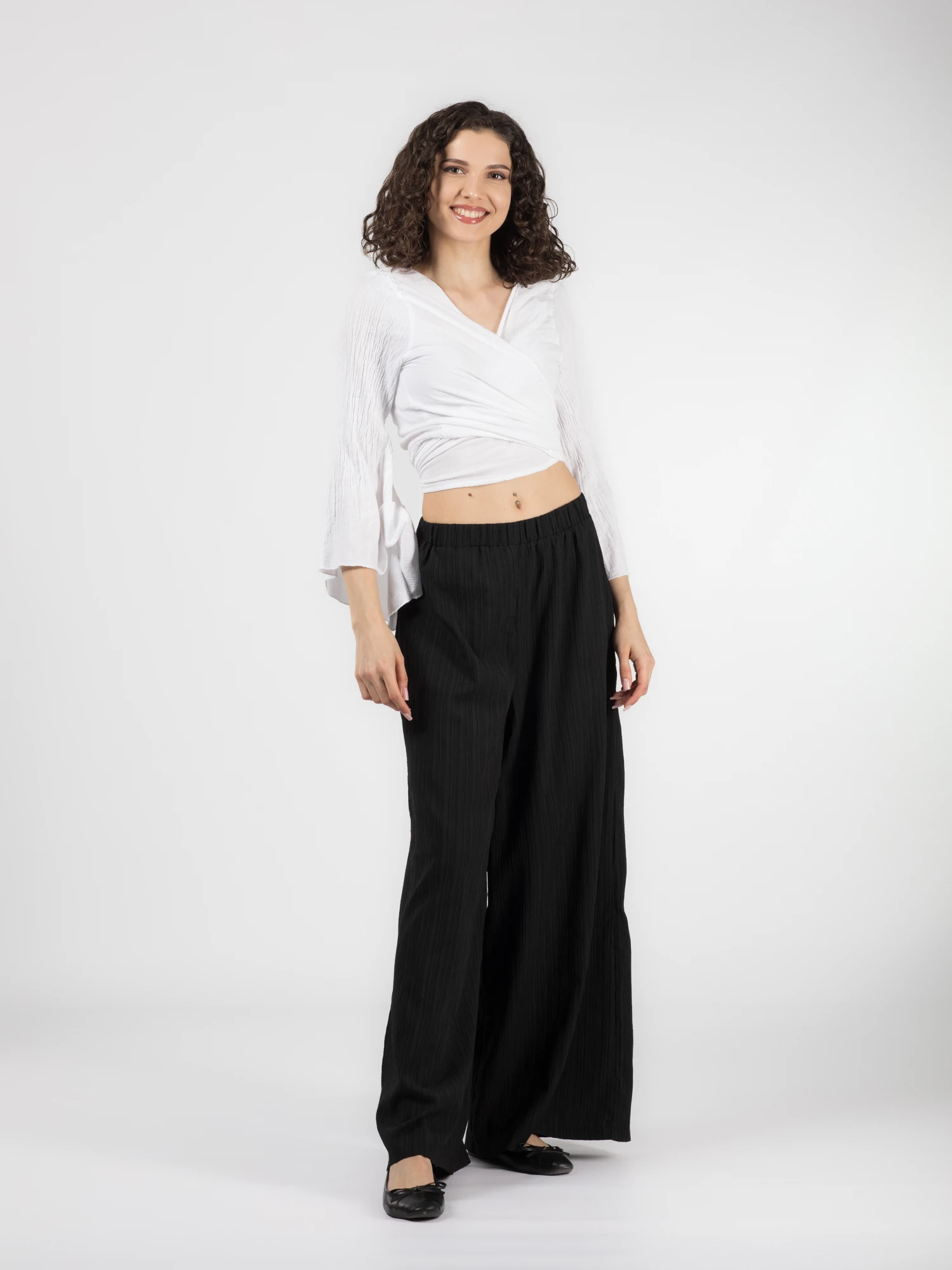 Crop Top Boho cu Mâneci Tip Clopot - Alb [2]