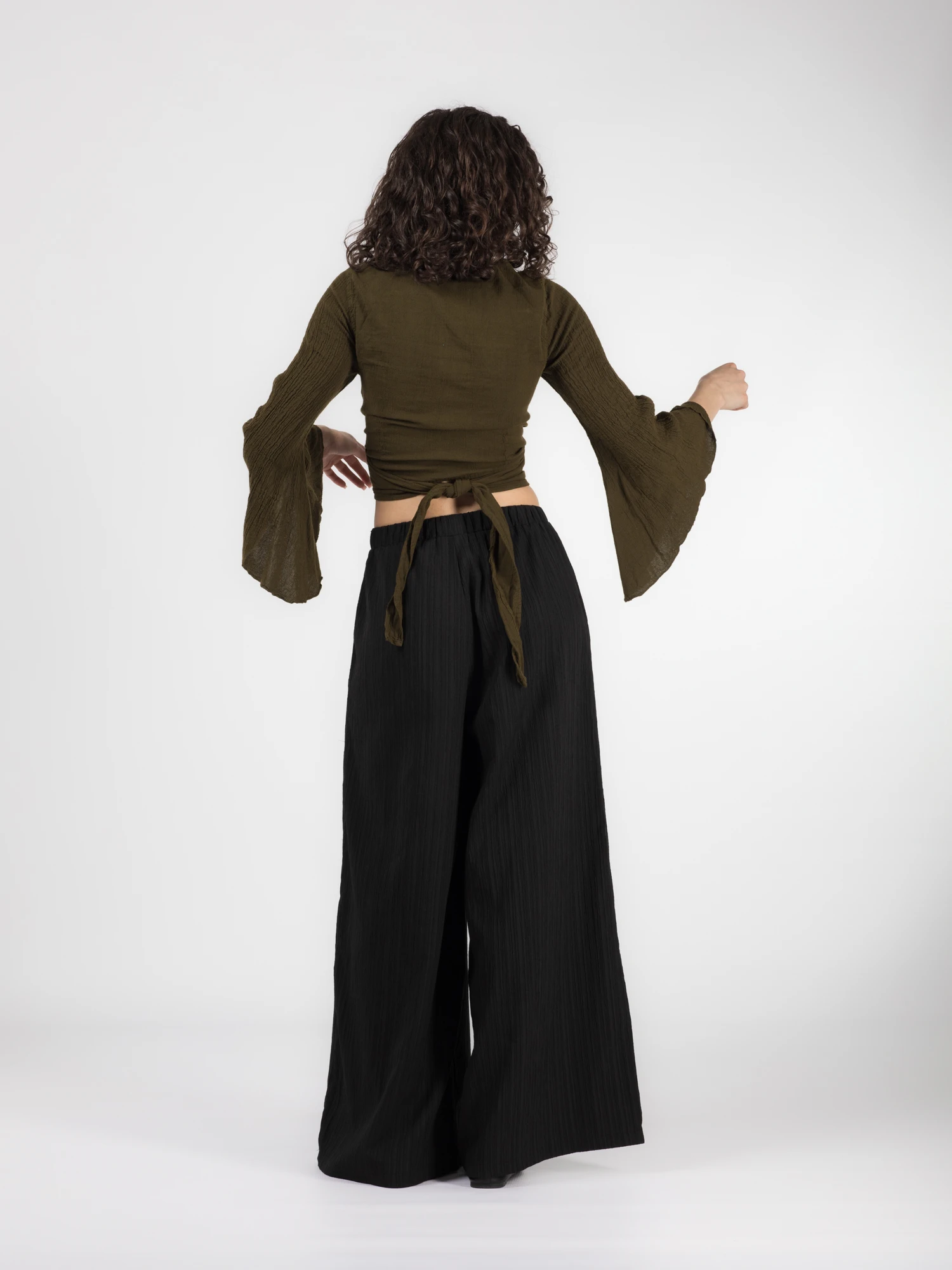 Crop Top Boho cu Mâneci Tip Clopot - Khaki [4]