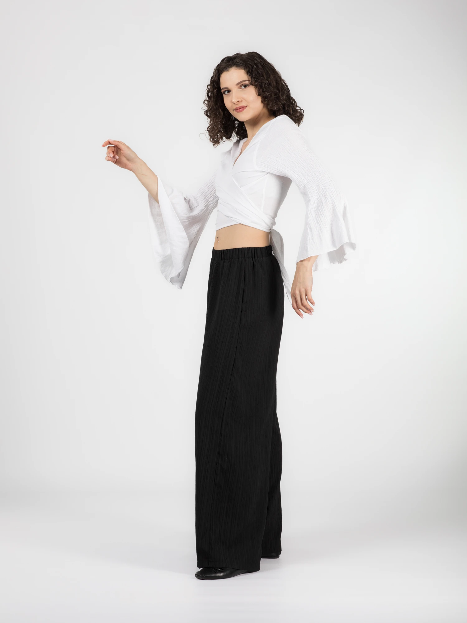 Crop Top Boho cu Mâneci Tip Clopot - Alb [3]