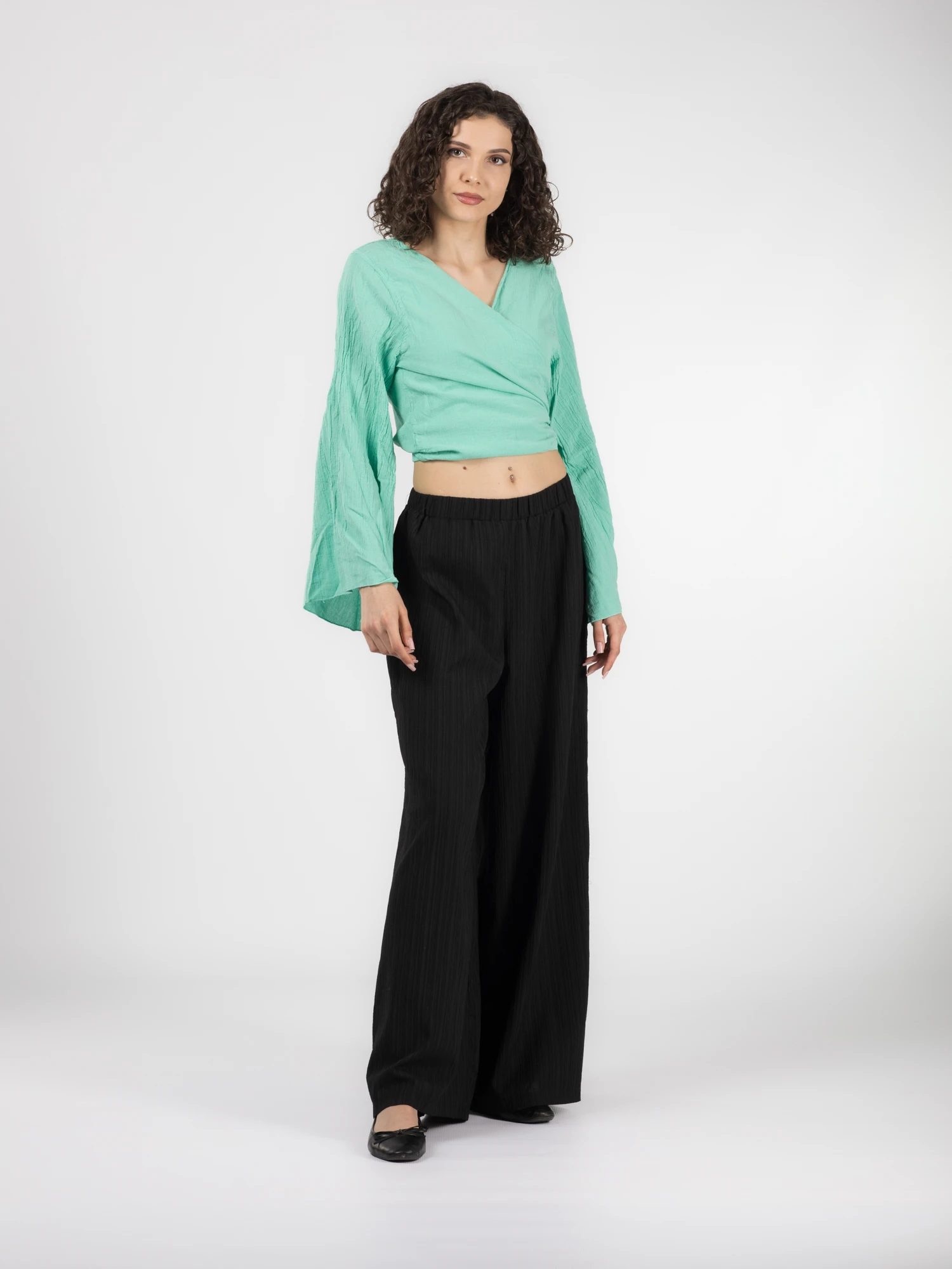 Crop Top Boho cu Mâneci Tip Clopot - Mentă [2]