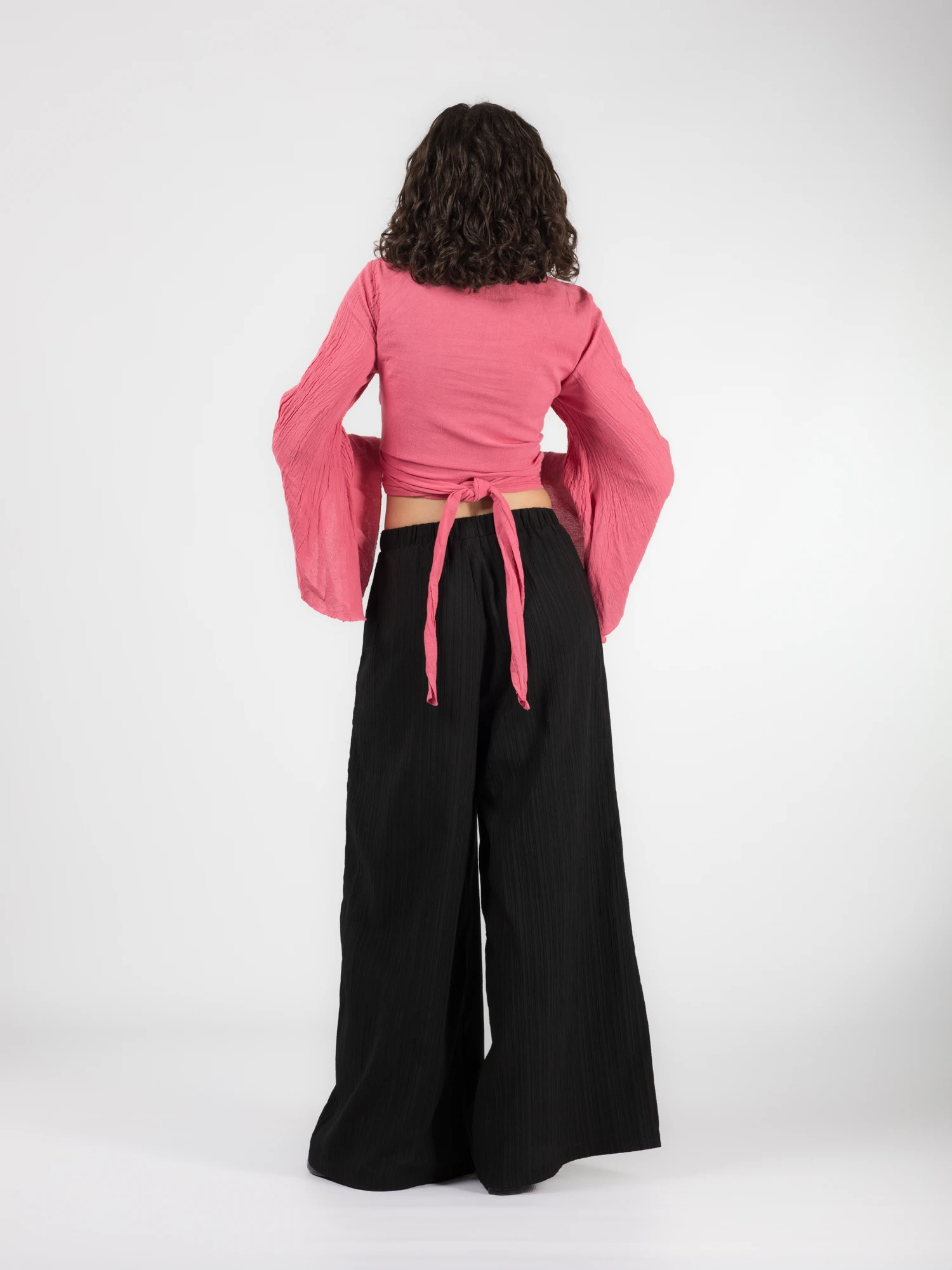 Crop Top Boho cu Mâneci Tip Clopot - Roz [6]