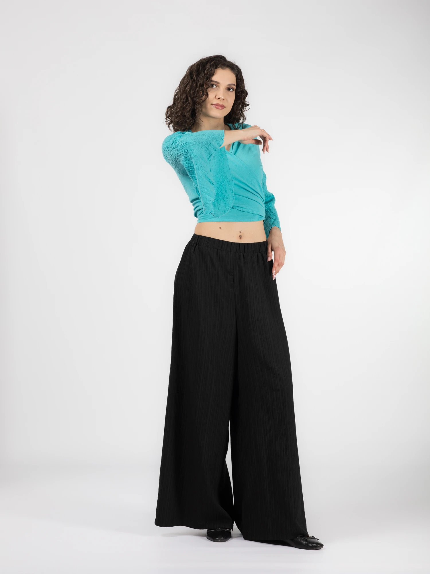 Crop Top Boho cu Mâneci Tip Clopot - Turquoise [5]