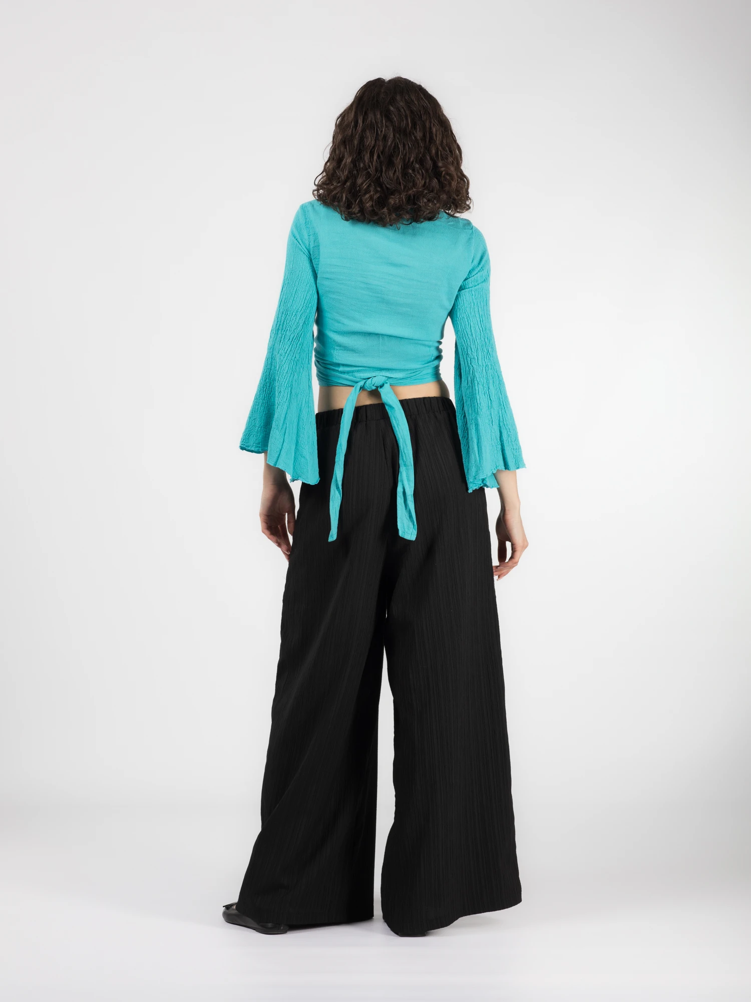 Crop Top Boho cu Mâneci Tip Clopot - Turquoise [4]