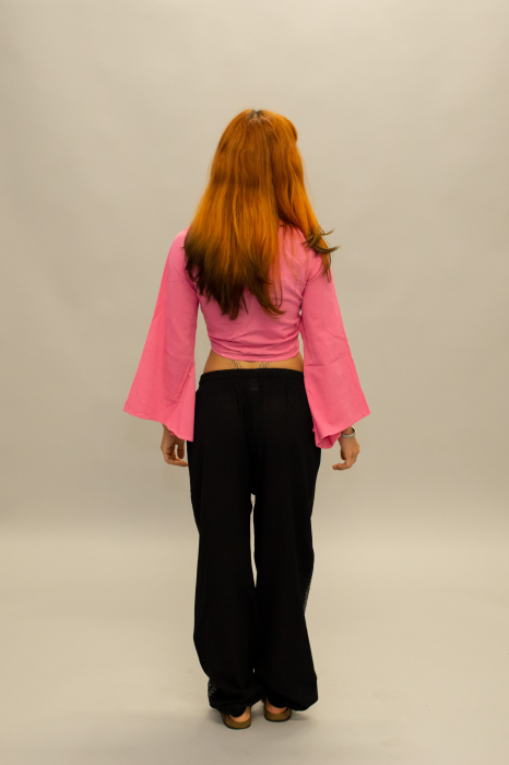 Crop Top Boho din Bumbac cu Mâneci Largi și Prindere în Față - Alb [5]