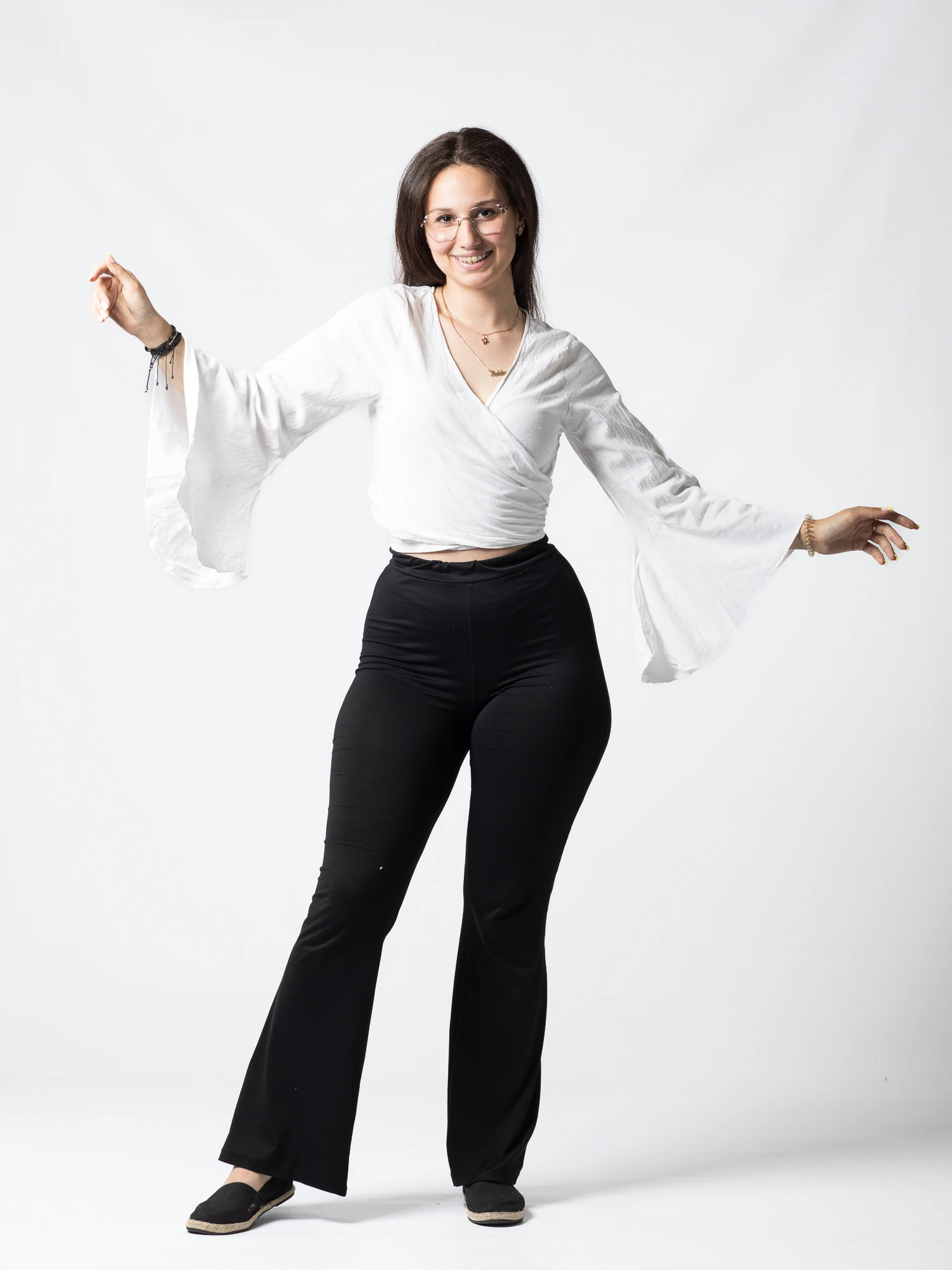 Crop Top Boho din Bumbac cu Mâneci Largi și Prindere în Față - Alb [5]