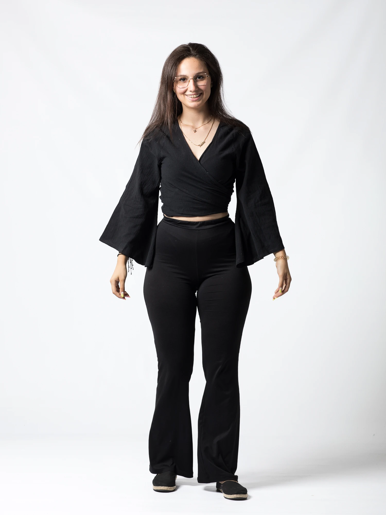 Crop Top Boho din Bumbac cu Mâneci Largi și Prindere în Față - Alb [5]