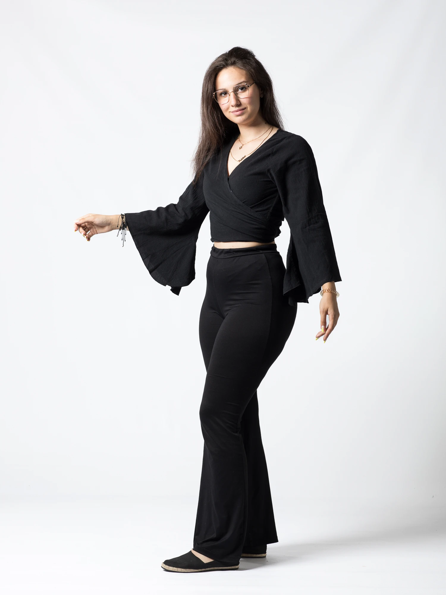 Crop Top Boho din Bumbac cu Mâneci Largi și Prindere în Față - Alb [2]