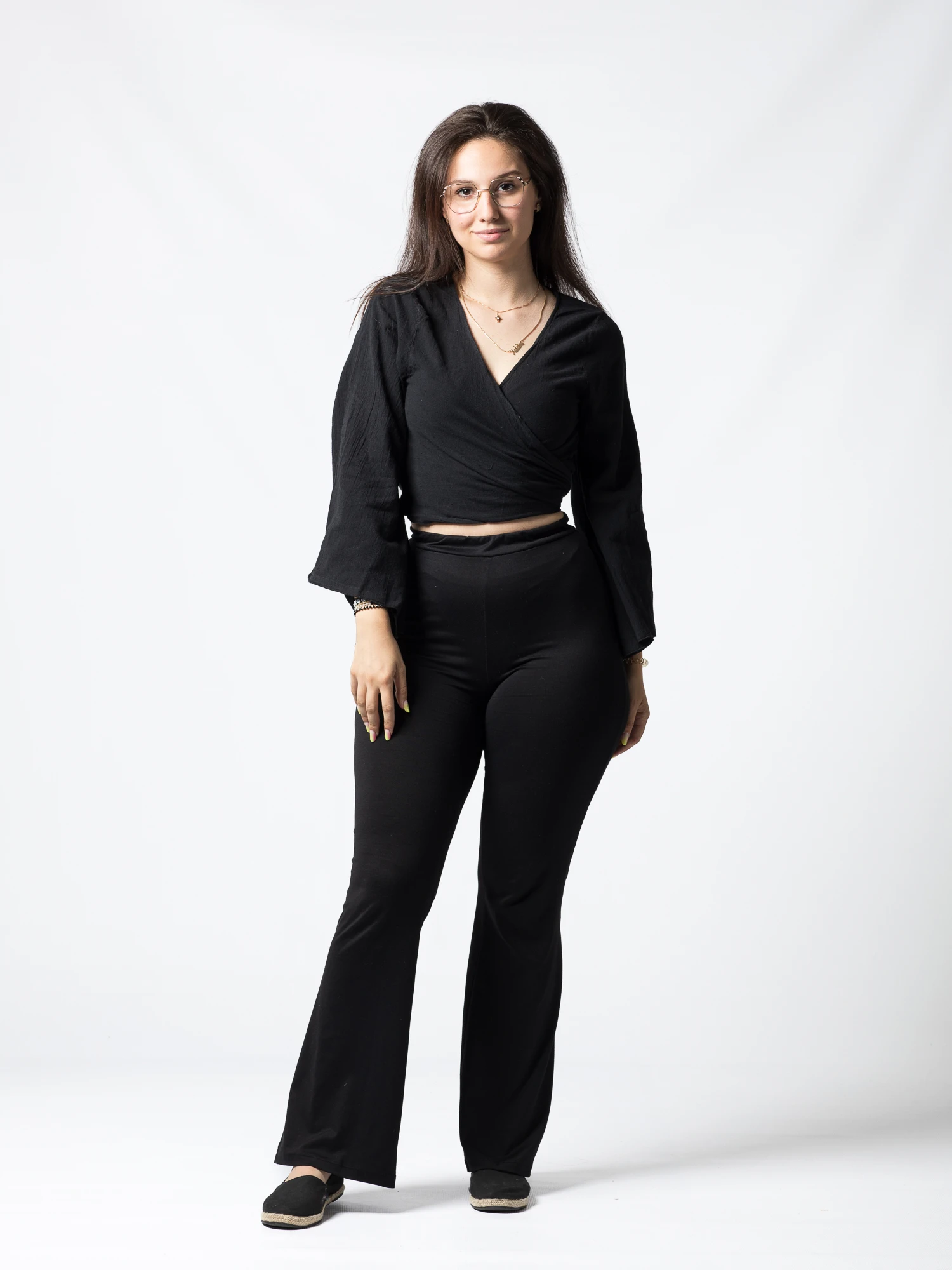 Crop Top Boho din Bumbac cu Mâneci Largi și Prindere în Față - Alb [4]