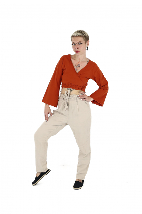 Crop top din bumbac într-o culoare - Portocaliu [2]