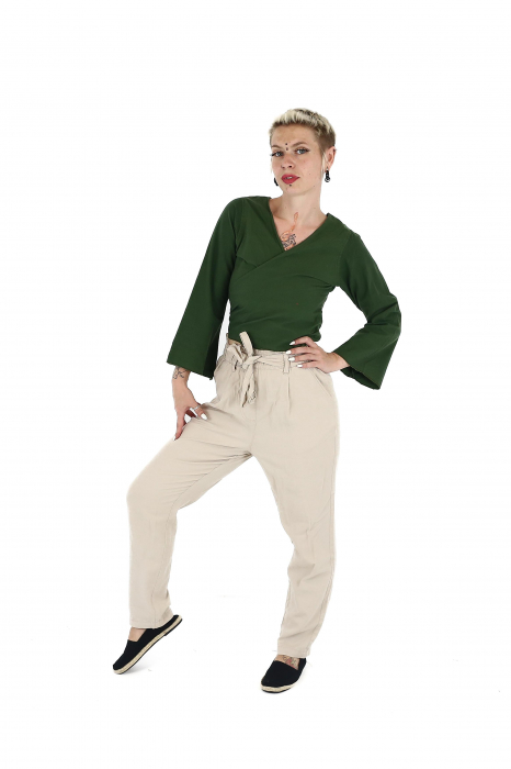 Crop top din bumbac într-o culoare - Khaki [2]
