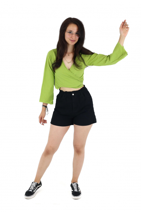 Crop top din bumbac într-o culoare - Lime [3]
