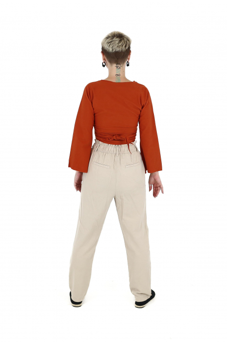 Crop top din bumbac într-o culoare - Portocaliu [3]