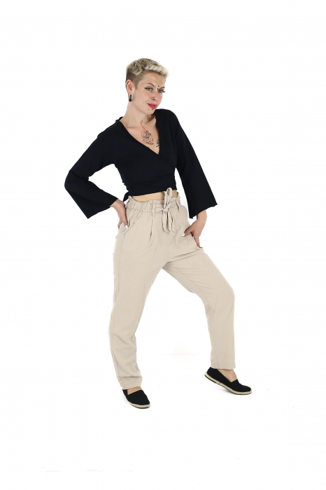 Crop top din bumbac într-o culoare - Negru [3]