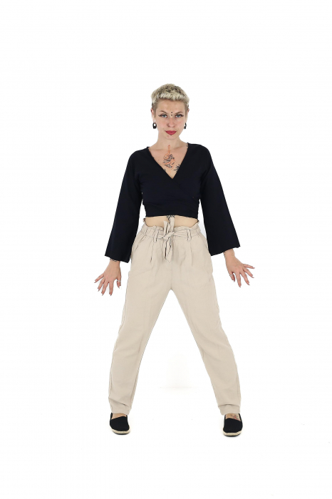 Crop top din bumbac într-o culoare - Negru [2]