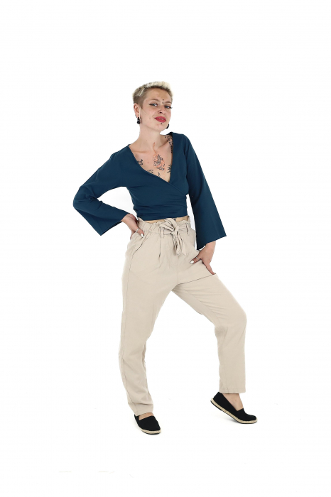 Crop top din bumbac într-o culoare - Teal [2]