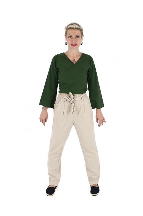 Crop top din bumbac într-o culoare - Khaki [3]