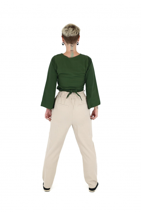 Crop top din bumbac într-o culoare - Khaki [4]