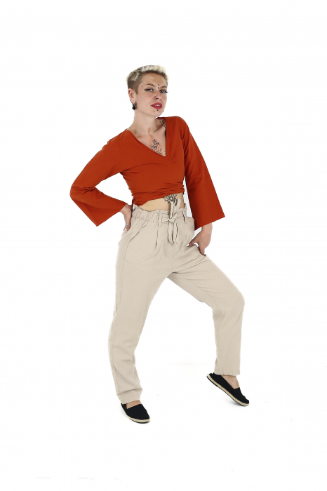 Crop top din bumbac într-o culoare - Portocaliu [4]