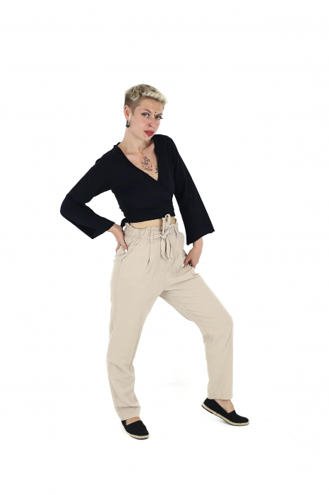 Crop top din bumbac într-o culoare - Negru [4]