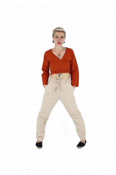 Crop top din bumbac într-o culoare - Portocaliu [5]