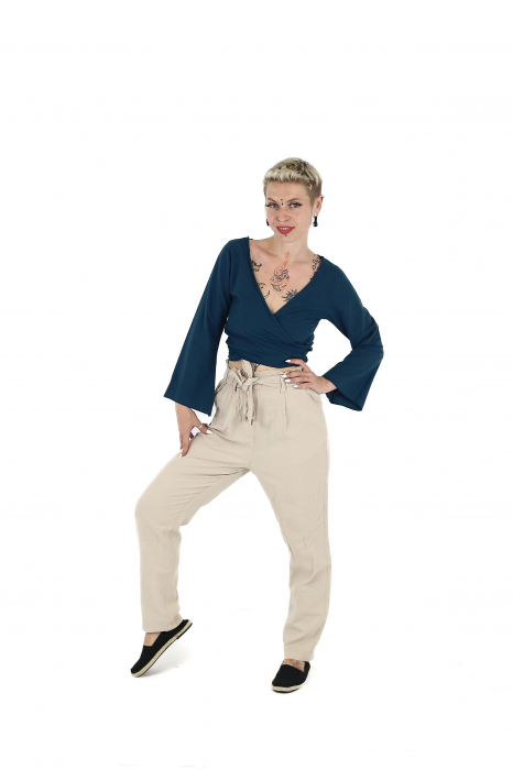 Crop top din bumbac într-o culoare - Teal [4]