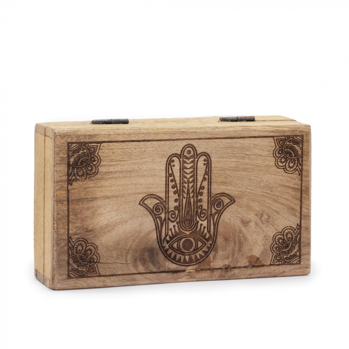 Cutie de depozitare din lemn gravata - Hamsa (17x10x4.2cm) [1]