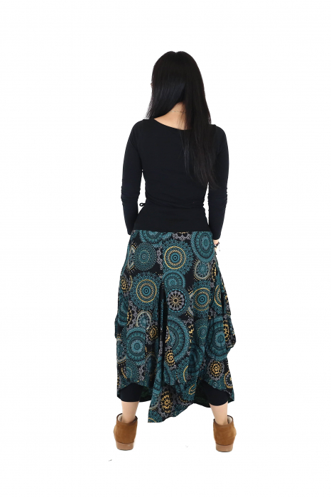 Fusta asimetrica din bumbac cu print floral - Albastru [5]