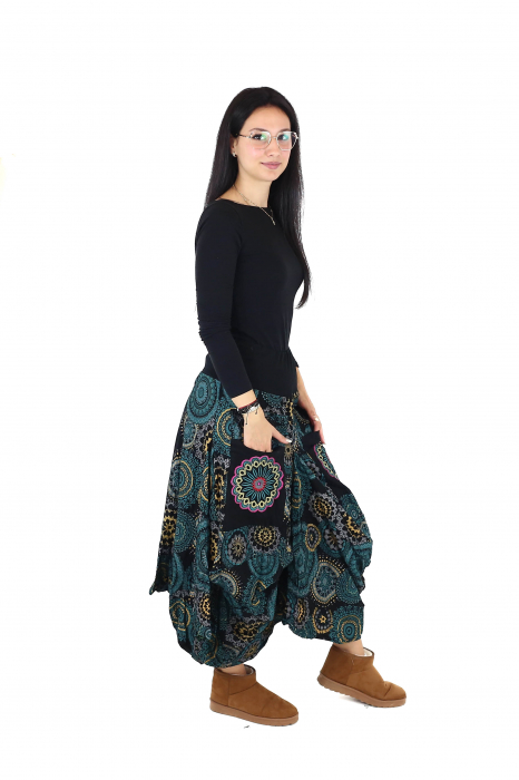 Fusta asimetrica din bumbac cu print floral - Albastru [4]