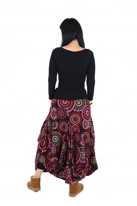 Fusta asimetrica din bumbac cu print floral - Albastru [5]