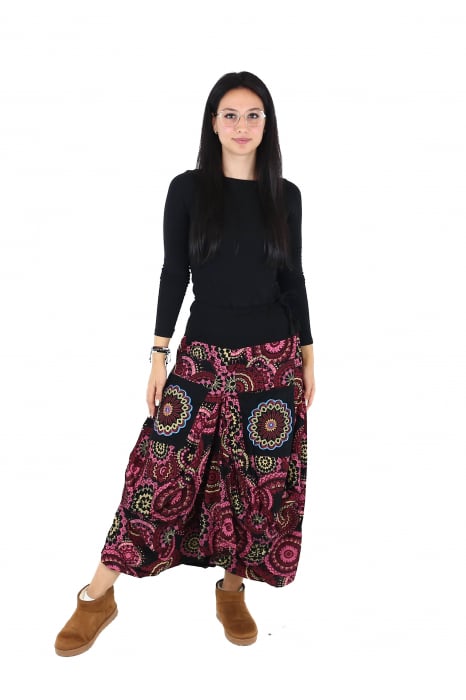 Fusta asimetrica din bumbac cu print floral - Albastru [2]