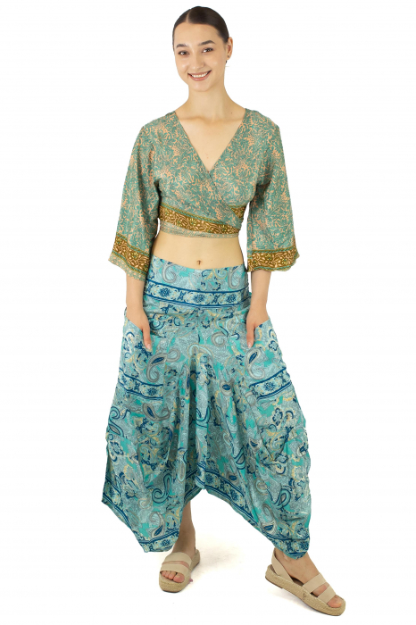 Fusta asimetrica din material fluid cu print floral - Model 12 [2]