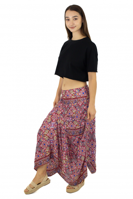 Fusta asimetrica din material fluid cu print floral - Model 20 [3]