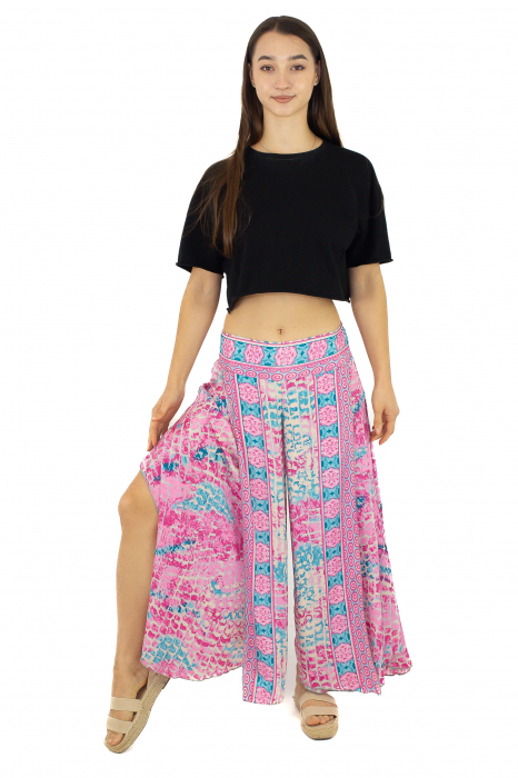 Pantaloni din material fluid petrecuti cu print floral - Model 13 [2]