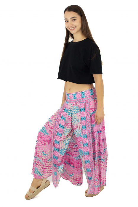 Pantaloni din material fluid petrecuti cu print floral - Model 13 [3]