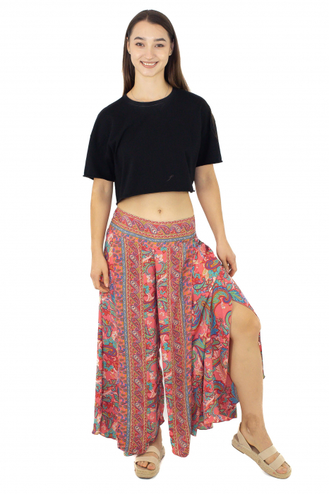 Pantaloni din material fluid petrecuti cu print floral - Model 13 [2]