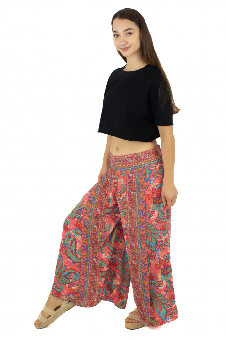 Pantaloni din material fluid petrecuti cu print floral - Model 13 [3]