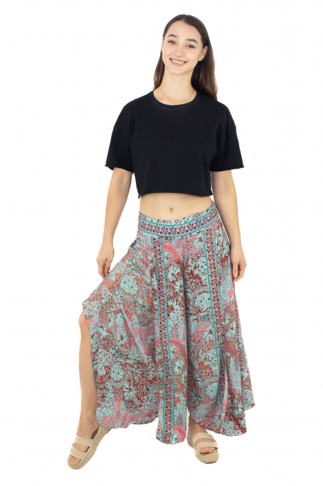 Pantaloni din material fluid petrecuti cu print floral - Model 13 [2]