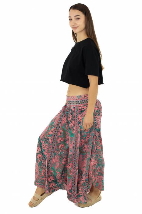 Pantaloni din material fluid petrecuti cu print floral - Model 13 [3]