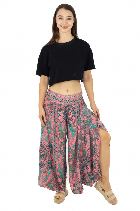 Pantaloni din material fluid petrecuti cu print floral - Model 13 [2]