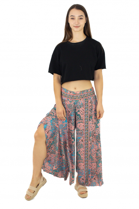 Pantaloni din material fluid petrecuti cu print floral - Model 13 [2]