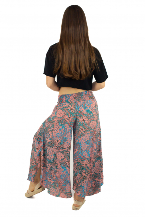 Pantaloni din material fluid petrecuti cu print floral - Model 13 [4]