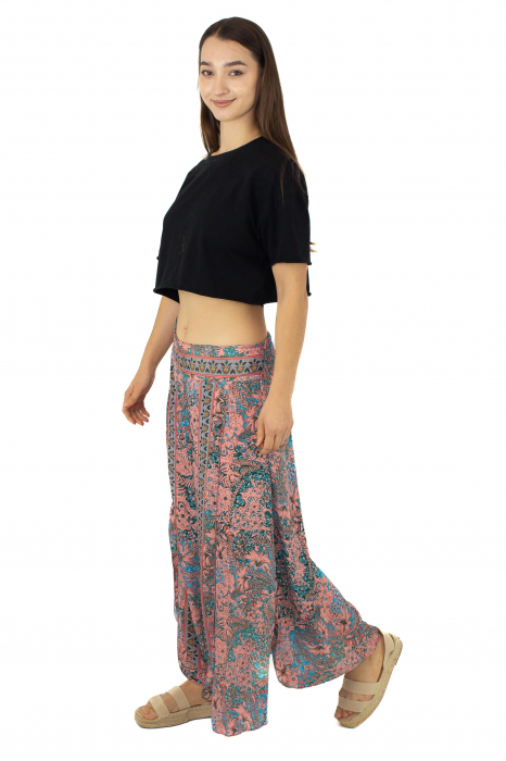 Pantaloni din material fluid petrecuti cu print floral - Model 13 [3]