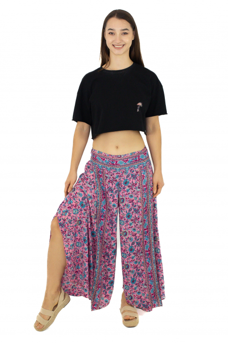 Pantaloni din material fluid petrecuti cu print floral - Model 13 [2]