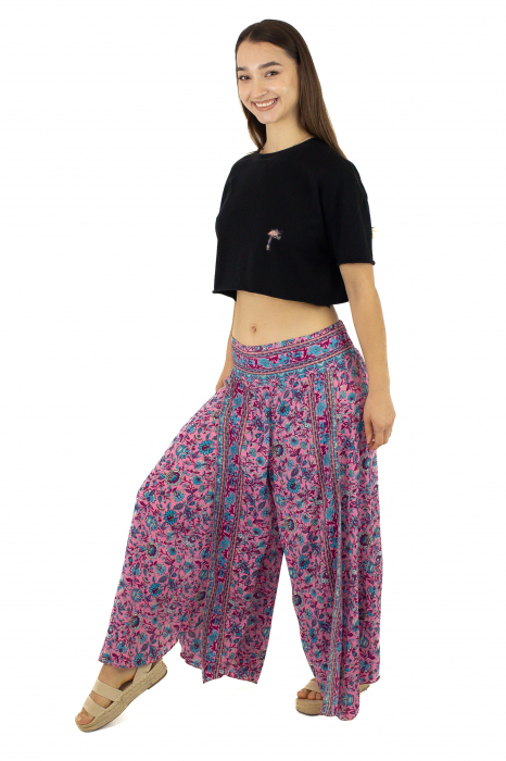 Pantaloni din material fluid petrecuti cu print floral - Model 13 [3]
