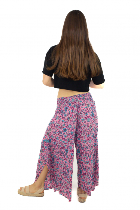 Pantaloni din material fluid petrecuti cu print floral - Model 13 [4]